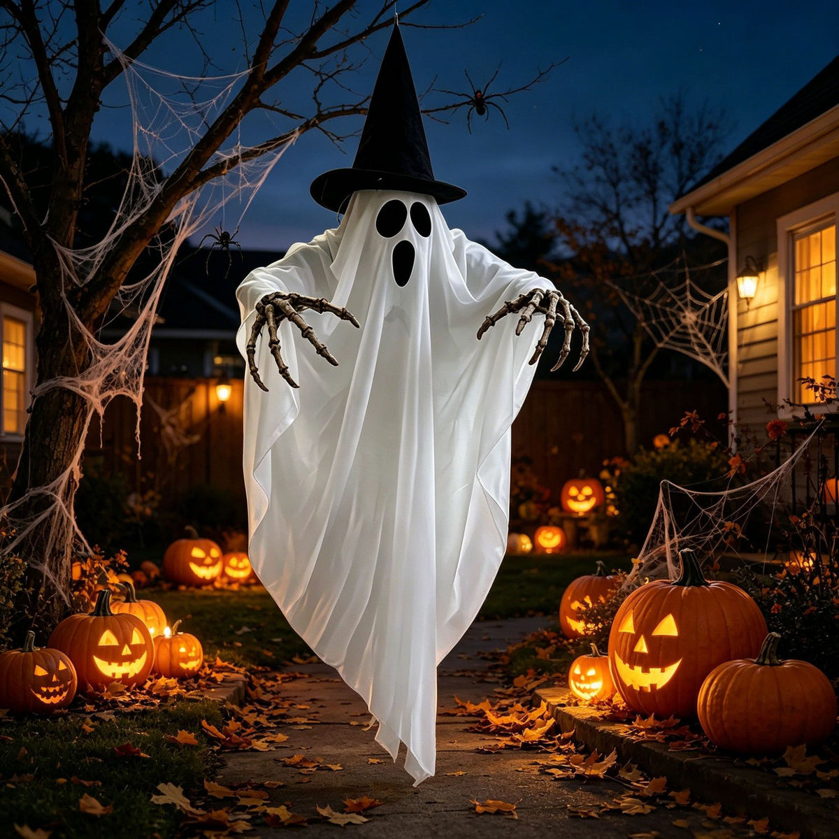 Halloween con sombrero de mago iluminado