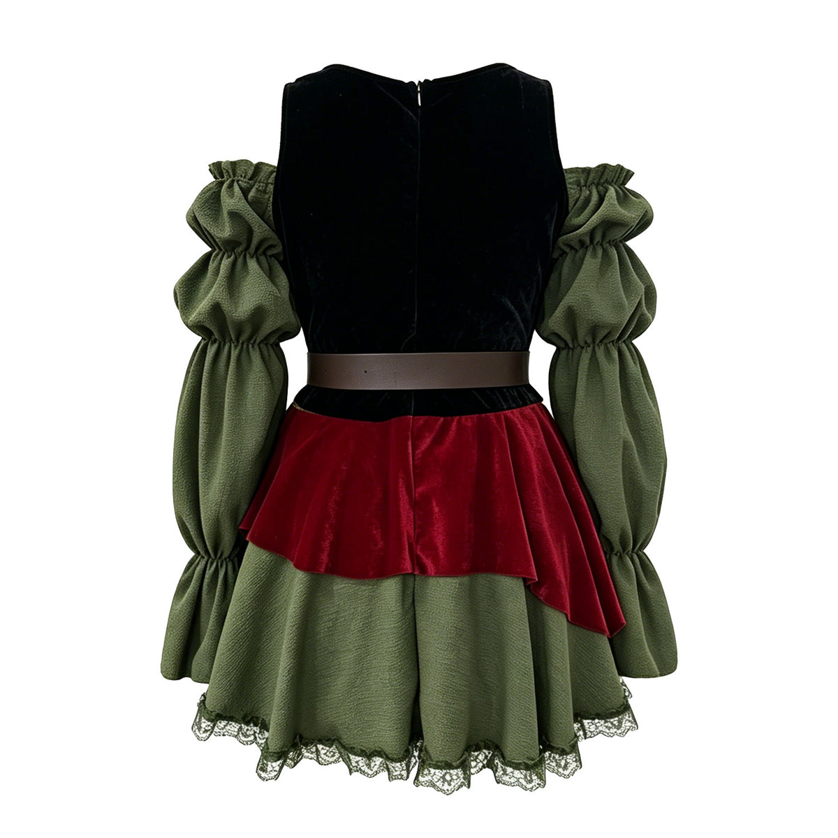 Disfraz vintage para mujer con cinturón y tocado opcional