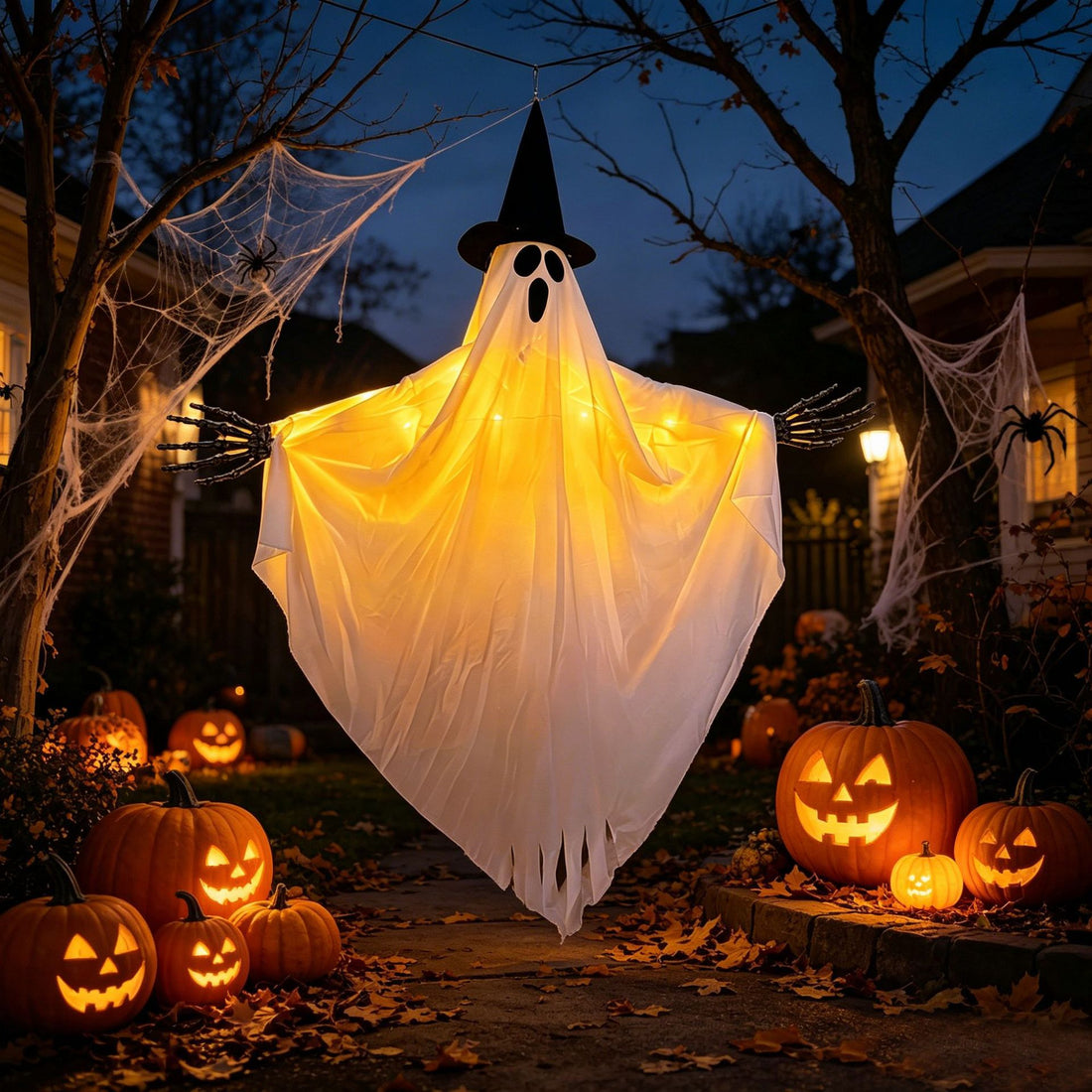 Halloween con sombrero de mago iluminado