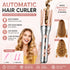Automatic hair curler with product features and examples of different curls.