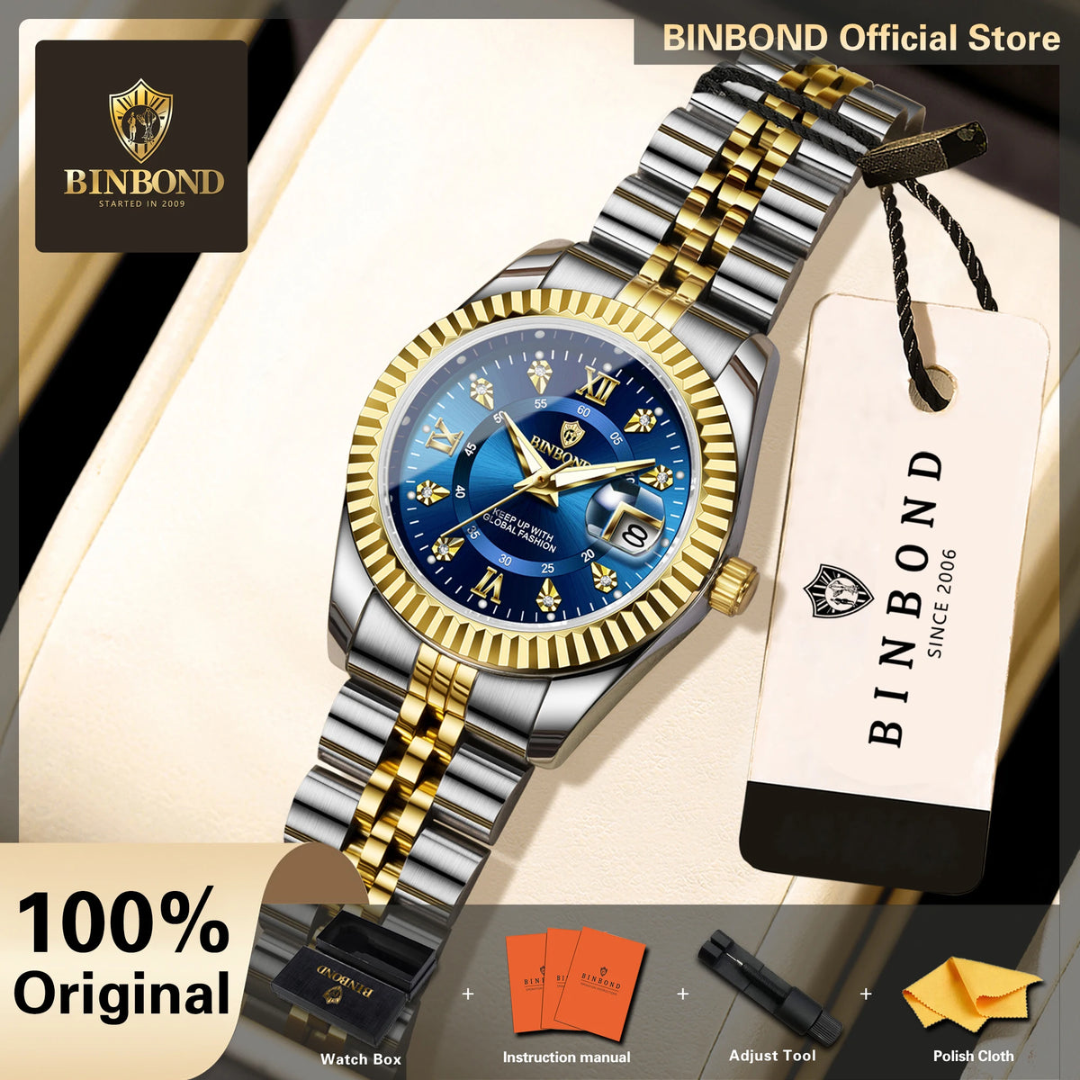 BINBOND Blue Dial Women&
