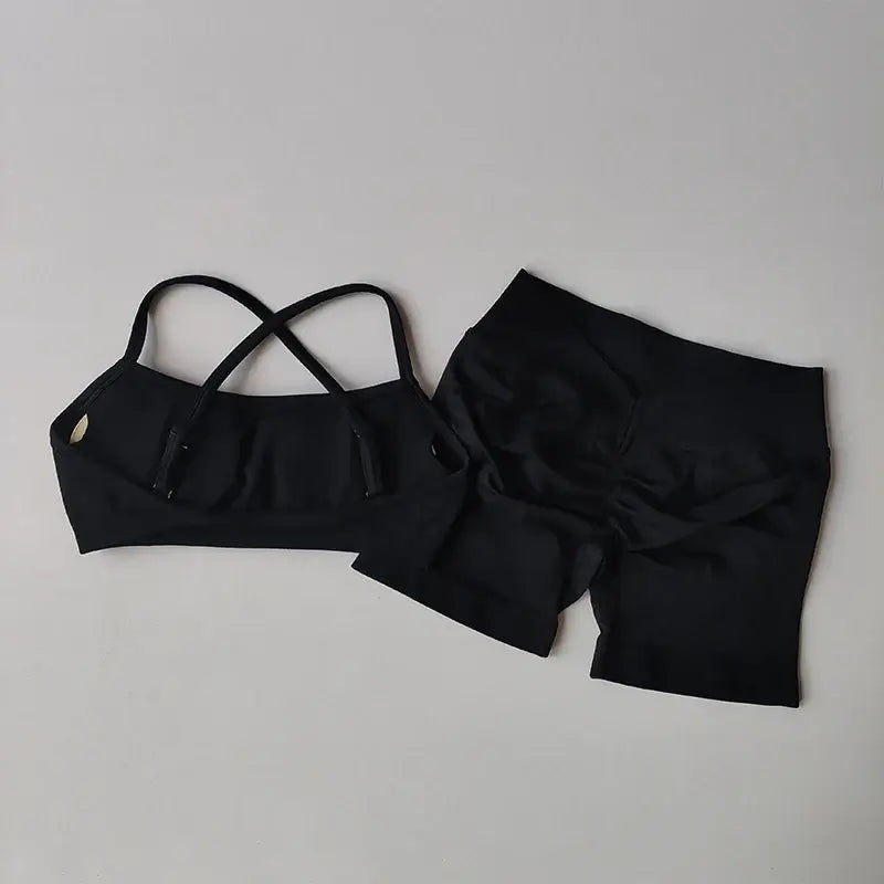Seamless Sculpt Activewear Set in black with matching sports bra and fitted shorts