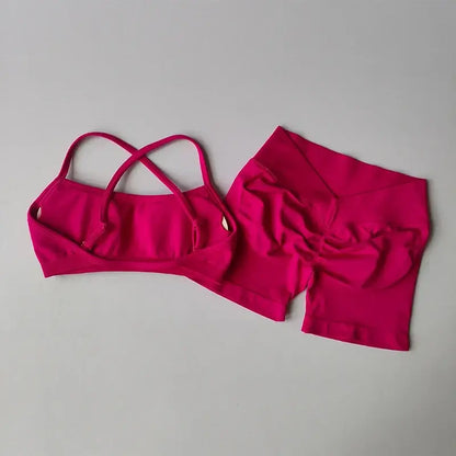 Seamless Sculpt Activewear Set in fuchsia with matching fitted shorts