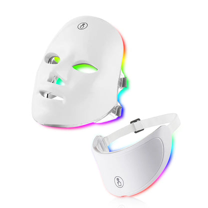 7-Color LED Facial and Neck Therapy Mask illuminated in different LED colors