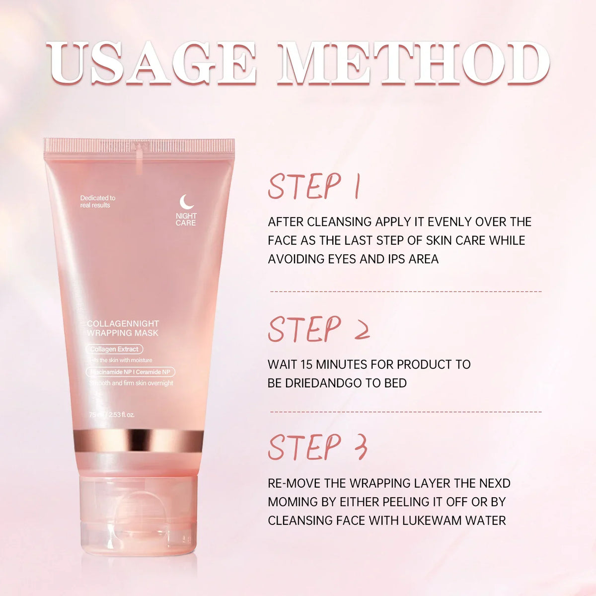 Pink facial cream tube with an infographic illustrating the product&