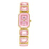 Gold Bracelet Watch for Women Rectangular Dial with a pink dial and pink decorative bracelet stones, front view
