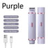 Purple electric hair remover with two grooming devices and USB charging cables.