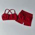 Seamless Sculpt Activewear Set in red with matching sports bra and fitted shorts