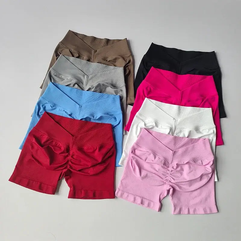 Seamless Sculpt Activewear Set with matching seamless sports bras and shorts