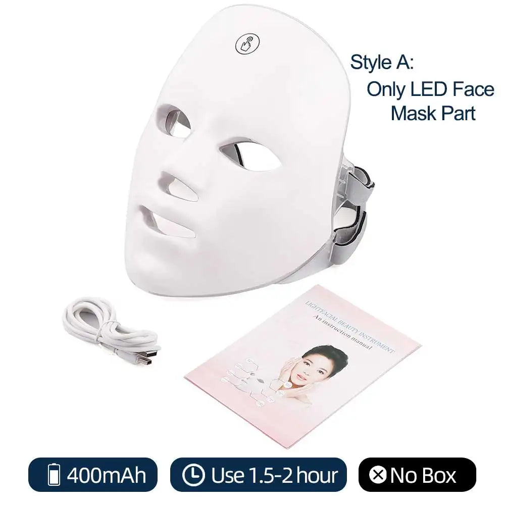 7-Color LED Facial and Neck Therapy Mask with detachable neck panel and included accessories