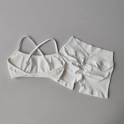 Seamless Sculpt Activewear Set in white with matching sports bra and fitted shorts