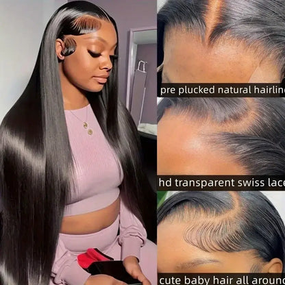 Brazilian Silk Straight Lace Front Wig – Sleek Luxe with pre-plucked edges and baby hair, showcasing natural look and HD lace.