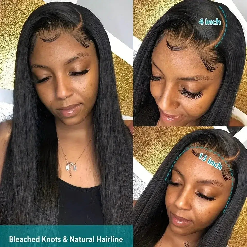 Brazilian Silk Straight Lace Front Wig – Sleek Luxe showcased with bleached knots and natural hairline in various lengths.